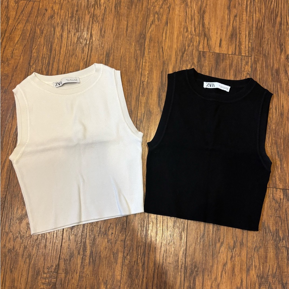 Zara Sleeveless Crop Tops - Black and White